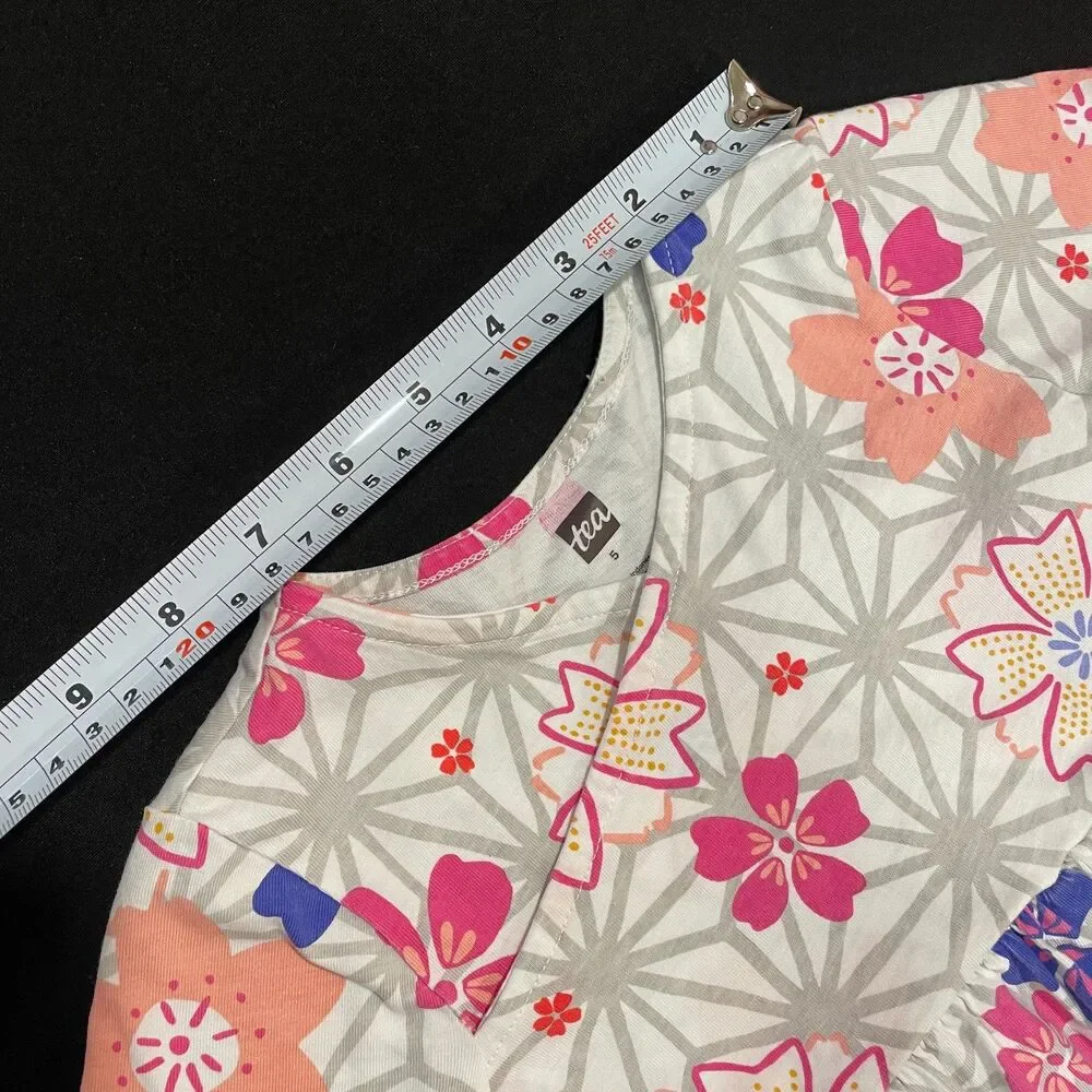 ~ Tea Dress, 5 Girls, Floral, Long Sleeve, Wrap, Pink Gray Purple Cotton Stretch